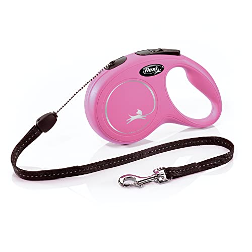 FLEXI New Classic Guinzaglio Retrattile per Cani (Corda), 4,9 m, Piccolo, Rosa