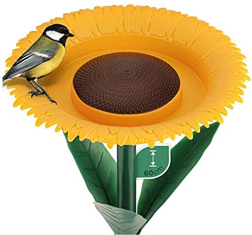 WILDLIFE FRIEND Mangiatoia Uccelli Selvatici e Abbeveratoio Adatta anche come Vaschetta per Giardino e Balcone In Plastica Dura A Forma di Fiore Con Supporto 24 cm Diametro, Altezza 60 cm