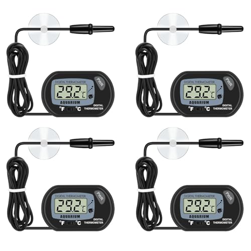 EEEKit 4PCS Termometri per Acquario Con Sonda E Ventosa, Termometro Digitale LCD Della Temperatura Dell'acqua, Termometro per Serbatoio Di Pesce per Rettili Acquario Vivarium Terrario Incubatore