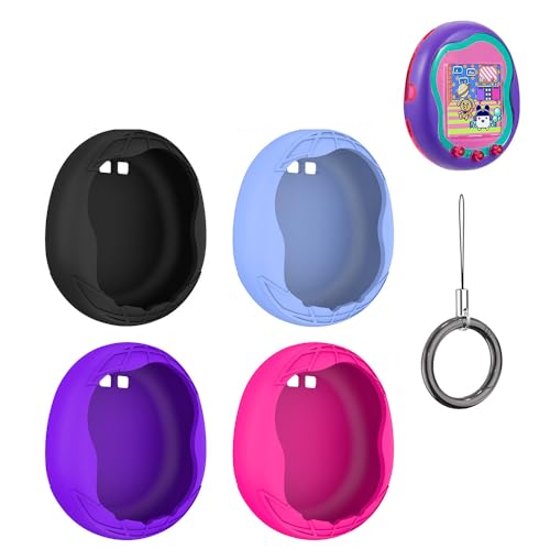 Generic Custodia protettiva in silicone per Tamagotchi Uni (2023) Virtual Pet Machine, custodia morbida anti-caduta anti-graffio per console di gioco per animali domestici con cordino per le dita (nero)