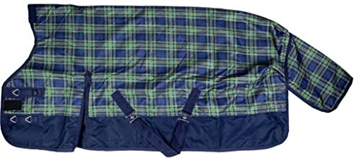 HKM Orlando Karo 8238 Coperta per cavallo, a quadretti, colore: blu navy/verde