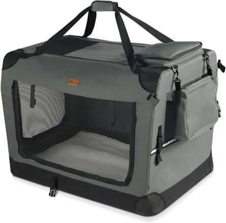 VOUNOT Trasportino per Cani Gatti Borsa da Trasporto Cane con Materasso Morbido Striscia Riflettente, Box Scatola Pieghevole Viaggio per Animali Domestici, Portabile Traspirante, (L) 70x52x52cm Grigio