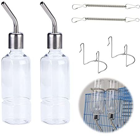 LEZED Bottiglietta Acqua Criceto con supporto,2 Pezzi Borraccia coniglio No Gocciolamento,Dispenser di Acqua Sospesa Gabbia per Animali Domestici,Abbeveratoio per Piccoli Animali da 180 ml per Cincillà