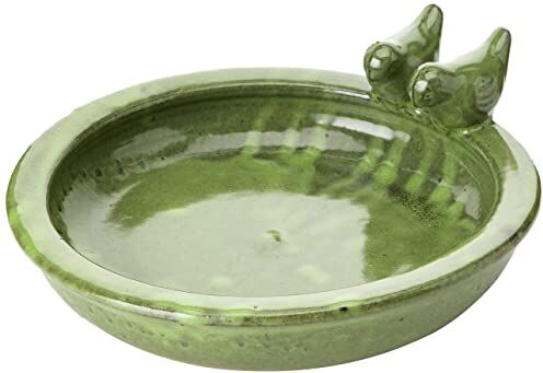 Esschert Design , verde bagno di uccelli rotondo in ceramica, 4.3"* 12.9"* 12.7