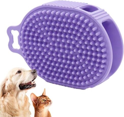 Generic Spazzola da bagno per cani, scrubber a doppio lato con gancio per appenderla, spazzola per la toelettatura degli animali domestici, accessori per la pulizia di cani e gatti a pelo lungo e