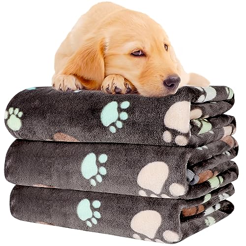 4-Pejiijar 3 Pezzi Coperta per Cani Gatto Durevole Lavabile Soffice Tappetino per Dormire Morbida con Vello di Corallo Coperte per Cane Gatti con Disegno di Stampa Carino per Animali Piccola Media Larga