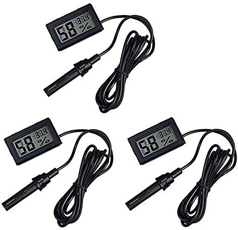 DollaTek 3Pcs 2 in 1 LCD Digitale termometro Incorporato igrometro con Esterno per rettili Acquario incubatore Uccelli Nero