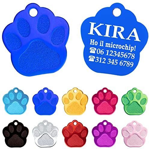 Genérico Ibera gifts Medaglietta Personalizzata per Cane e Gatto di Piccola e Media Taglia a Forma di Impronta Targhetta Collare Incisione Targhette Gps Personalizzate (Blu navy)