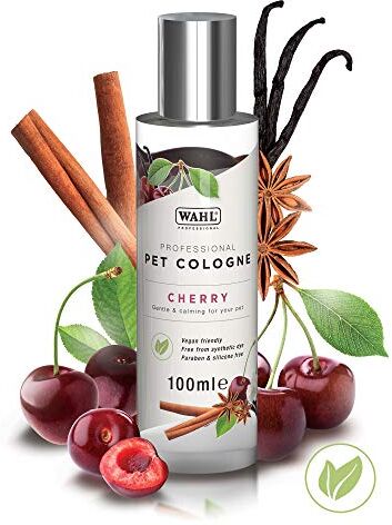 Wahl Profumo spray per cani, animali domestici di colonia, toelettatura animali domestici a casa, privo di solfati, parabeni, alcol, vegani, deodorano e ringiovaniscono la pelle e il cappotto, profumo di ciliegia, 100 ml