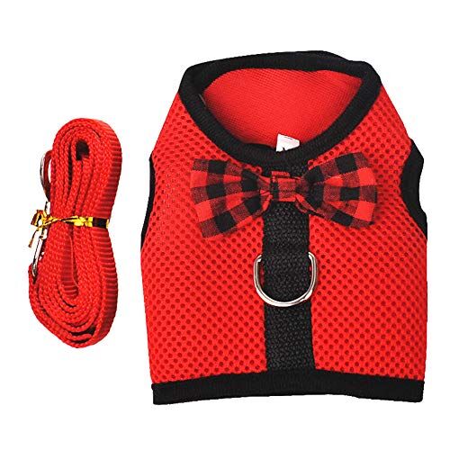 H87yC4ra Piccolo Animale Conigli Criceto Gilet Imbracatura Camminare Morbido Bowknot Mesh Petto Strap Rosso S