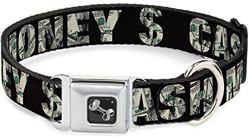 Buckle-Down Buckle Down 15 – 66 cm Cash Money $ Nero/Dollari Collare Bone, Grande