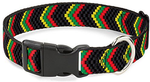 Buckle-Down Collare con Clip in plastica, Motivo a Zigzag Nero/Rasta, Larghezza 2,5 cm, Adatto per Collo da 28 a 43 cm, Taglia M