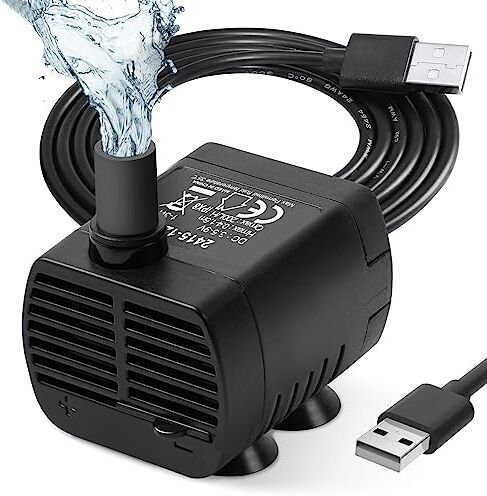 flintronic Pompa Fontanella per Gatti, 3W Pompa Dell'Acqua Per Animali Domestici, Pompe Per Acquario USB, Motorino Pompetta Acqua Presepe, 3.5-9V 1-3W (0.4-1.5m) 200L/H, Super Silenziosa