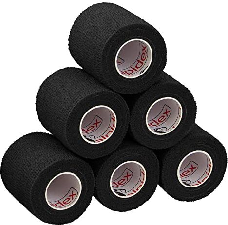 ALPIDEX 6 Rotoli Benda Adesiva 5 cm x 4,5 m Molti Colori Bendaggio Coesivo Fasciatura Personi Animali Garza Elastica Autoadesivo Cavalli Cani Umani, Colore:nero