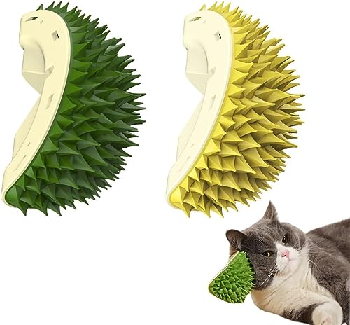 Generic Durian Giocattoli multifunzionali, Durian Cat Scratch, Durian Shell per massaggiare e rimuovere i peli galleggianti per gatti e cani (giallo + verde)