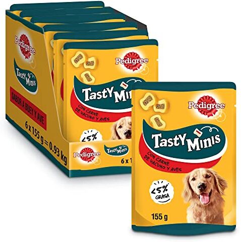 Pedigree Tasty Bites Chewy Slices di Bue da 155 g per Istruzione [Confezione da 6], 930 unità