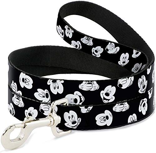 Buckle-Down Buckle Down Pet guinzaglio – Mickey Mouse espressioni Scattered Nero/Bianco – 6 Metri di Lunghezza – 3,8 cm di Larghezza