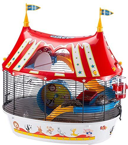 Ferplast Gabbia a tre piani per criceti CIRCUS FUN Topolini piccoli roditori, Robusta plastica e metallo, Colorati adesivi e accessori inclusi, 49,5 x 34 x h 42,5 cm Nero