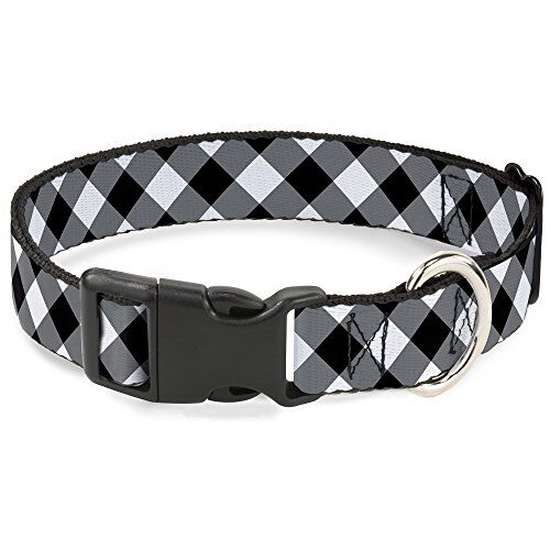 Buckle-Down Collare per cani con fibbia, in plastica, diagonale, nero/bianco, varie misure per cani di taglia piccola, media e grande, larghezza 2,5 cm, adatto per collo da 28 a 43 cm, taglia M, multicolore