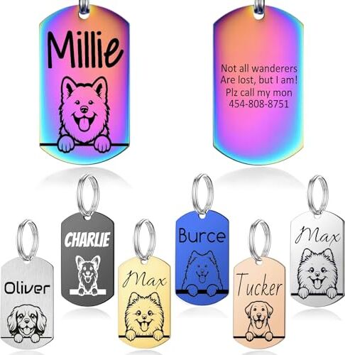 Generic Medaglietta per cani personalizzata, con incisione opzionale su entrambi i lati, regalo commemorativo per cuccioli, gattini, cavalli e animali (rettangolare)