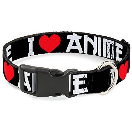 Buckle-Down Collare con Clip in plastica a Forma di Cuore con Cuori, 28-43 cm, Colore Nero/Bianco/Rosso, Taglia M