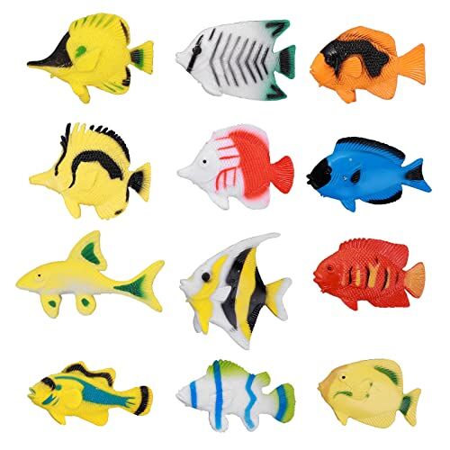 cobee Giocattolo tropicale a forma di pesce, 12 pezzi, mini giocattoli a forma di pesce marino, per feste, in plastica, per la pesca tropicale, set da gioco, animali marini, giocattoli per acquari