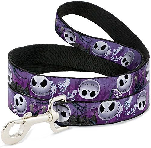 Buckle-Down Guinzaglio per Animali Domestici, Jack Expressions/Ghosts in cimitero Viola/Grigio/Bianco, Lunghezza 1,8 m, Larghezza 2,5 cm Cani, Nylon, Multicolore, 1 in Wide/6ft