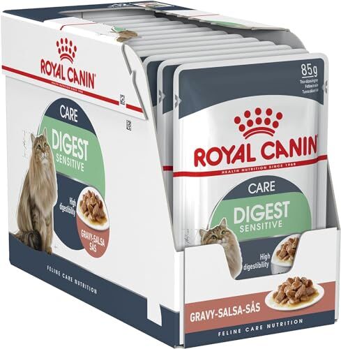 ROYAL CANIN Digest Sensitive Wet Food   12 x 85g   Alimento completo per gatti adulti   Può aiutare a ridurre l'odore delle feci   Bocconi in salsa