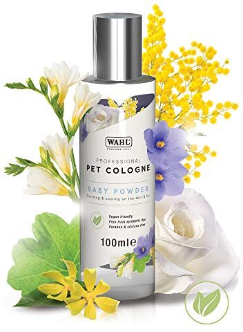 Wahl Spray per profumo per cani, animali domestici di colonia, toelettatura animali domestici a casa, privo di solfati, parabeni, alcol, vegani, deodorano e ringiovaniscono la pelle e il cappotto, profumo in polvere per bambini 100 ml