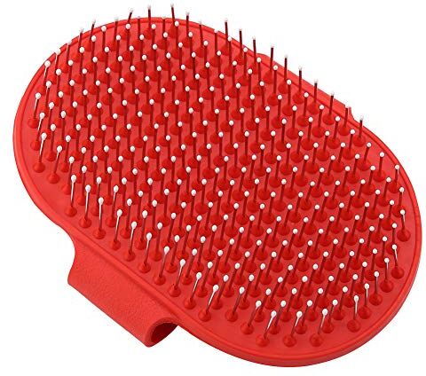 Zerodis Pettine per peli di animali domestici, Pettine per capelli in silicone per animali domestici Pettine per peli di cani per gatti Pettine per cani Spazzola da bagno per animali domestici(rosso)