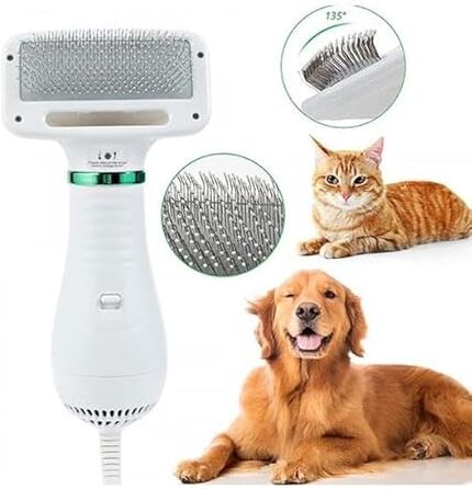 Generic MF Spazzola Phon Toelettatura Cani Gatti Elettrica Asciuga Pettina 2 in 1 Pelo Animali Domestici 300W Impostazione Temperatura Portatile