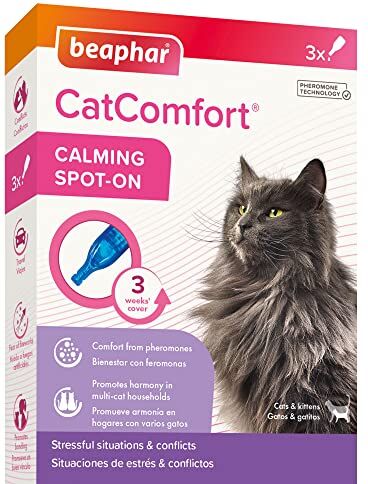 Beaphar CatComfort Macchia calmante   Riduce l'ansia e Lo Stress Generali, ad Azione Rapida, Ideale per Gatti in casa o in Movimento   3 Pipette