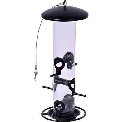 dobar ® Grande colonna di mangime per seminazioni, con tubo in vetro acrilico, colonna di mangime con anello di avvicinamento per uccelli selvatici, 14 x 14 x 37 cm, in metallo, vetro dobar ® Grande colonna di mangime per seminazioni, con tubo in vetro acrilico, colonna di mangime con anello di avvicinamento per uccelli selvatici, 14 x 14 x 37 cm, in metallo, vetro