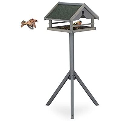 Relaxdays Mangiatoia per Uccelli con Supporto, Casetta con Tetto Resistente alle Intemperie, HLP: 120x62x55 cm, Grigio Relaxdays Mangiatoia per Uccelli con Supporto, Casetta con Tetto Resistente alle Intemperie, HLP: 120x62x55 cm, Grigio