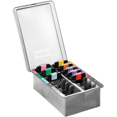 ARTERO Steps set 8 rialzi tosatrice A5 in acciaio inox da 3 a 25 mm Pettini guida per lame universali, un colore per ogni misura, scatola porta lame inclusa, da 1/8 a 1 pollice ARTERO Steps set 8 rialzi tosatrice A5 in acciaio inox da 3 a 25 mm Pettini guida per lame universali, un colore per ogni misura, scatola porta lame inclusa, da 1/8 a 1 pollice