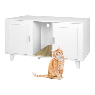 Relaxdays Mobile per lettiera XXL con 2 Scomparti, Cuccia con Tappetino, 65x120x52 cm, Bianco Relaxdays Mobile per lettiera XXL con 2 Scomparti, Cuccia con Tappetino, 65x120x52 cm, Bianco