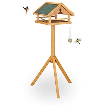 Relaxdays Mangiatoia per Uccelli con Supporto, Casetta con Tetto Resistente alle Intemperie, Casa Legno, Naturale/Verde Relaxdays Mangiatoia per Uccelli con Supporto, Casetta con Tetto Resistente alle Intemperie, Casa Legno, Naturale/Verde