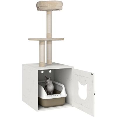 PawHut 2-in-1 Albero per Gatti e lettiera, 129 cm, Crema Torre di gioco, casa per gatti con lettiera, tiragraffi, piattaforma, letto. PawHut 2-in-1 Albero per Gatti e lettiera, 129 cm, Crema Torre di gioco, casa per gatti con lettiera, tiragraffi, piattaforma, letto.