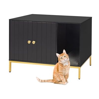 Relaxdays Tappetino per lettiera, Mobile, Nero/Oro, HBT: 55x80x50 cm Relaxdays Tappetino per lettiera, Mobile, Nero/Oro, HBT: 55x80x50 cm