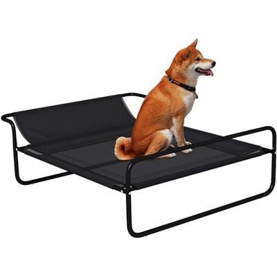PawHut Letto rialzato per Cani Letto da Camp per Cani Gatti Animali da Compagnia con Poggiatesta, Tessuto textilene Microforato, Interno ed Esterno 106 x 81 x 33 cm, Nero PawHut Letto rialzato per Cani Letto da Camp per Cani Gatti Animali da Compagnia con Poggiatesta, Tessuto textilene Microforato, Interno ed Esterno 106 x 81 x 33 cm, Nero