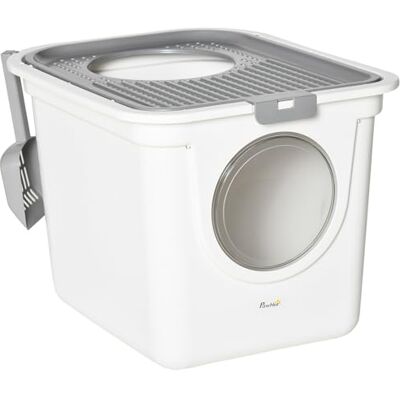 PawHut Maison de Toilette Contenitore per lettiera per Gatti, Doppia Porta a Battente e Superiore, con Paletta Inclusa, 44 x 55 x 39 cm, Colore: Bianco PawHut Maison de Toilette Contenitore per lettiera per Gatti, Doppia Porta a Battente e Superiore, con Paletta Inclusa, 44 x 55 x 39 cm, Colore: Bianco