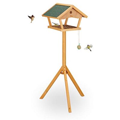 Relaxdays Mangiatoia per Uccelli con Supporto, Casetta con Tetto Resistente alle Intemperie, Casa Legno, Naturale/Verde Relaxdays Mangiatoia per Uccelli con Supporto, Casetta con Tetto Resistente alle Intemperie, Casa Legno, Naturale/Verde