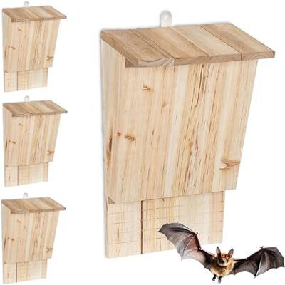 Relaxdays Set di 4 Casette per Pipistrelli, Impermeabili, Legno di Abete, rifugio, HxLxP: 34 x 22,5 x 13 cm, Naturale Relaxdays Set di 4 Casette per Pipistrelli, Impermeabili, Legno di Abete, rifugio, HxLxP: 34 x 22,5 x 13 cm, Naturale
