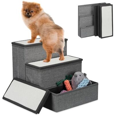 Relaxdays Scaletta a 3 Gradini per Cani e Gatti, Scala Pieghevole per Letto e Divano, Box, 39x40x49 cm, Grigio Bianco Relaxdays Scaletta a 3 Gradini per Cani e Gatti, Scala Pieghevole per Letto e Divano, Box, 39x40x49 cm, Grigio Bianco