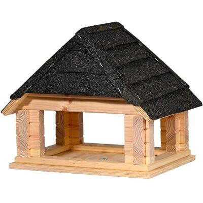 dobar Casetta per uccelli in legno massello con tetto bituminoso per montaggio a cavalletto, grande con vassoio di alimentazione, colore nero dobar Casetta per uccelli in legno massello con tetto bituminoso per montaggio a cavalletto, grande con vassoio di alimentazione, colore nero
