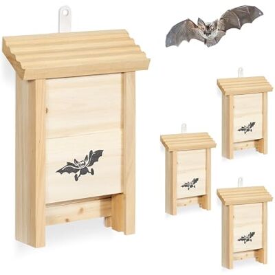Relaxdays Casetta per Pipistrelli in Legno, Set da 4, Naturale, HBT: 25x18x6 cm Relaxdays Casetta per Pipistrelli in Legno, Set da 4, Naturale, HBT: 25x18x6 cm