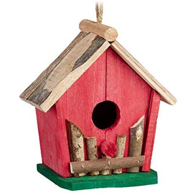Relaxdays Casetta per Uccelli, Mangiatoia, da Appendere, Balcone e Giardino, Legno, Decor, HLP 18x17x11 cm, Rosso/Verde Relaxdays Casetta per Uccelli, Mangiatoia, da Appendere, Balcone e Giardino, Legno, Decor, HLP 18x17x11 cm, Rosso/Verde