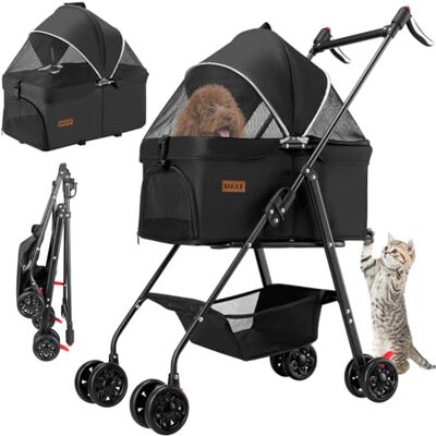 BAKAJI Passeggino per Cani e Gatti 2 in 1 Pieghevole e Salvaspazio con Cestello Rimovibile, Carrozzina per Animali Domestici con Capsula Trasportino Removibile e Ruote, Tettuccio Apribile (Nero) BAKAJI Passeggino per Cani e Gatti 2 in 1 Pieghevole e Salvaspazio con Cestello Rimovibile, Carrozzina per Animali Domestici con Capsula Trasportino Removibile e Ruote, Tettuccio Apribile (Nero)