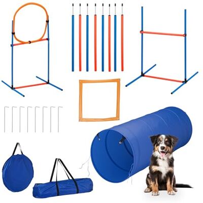 Relaxdays Set Agility Dog a Ostacoli, Addestramento Cani Attrezzatura, Allenamento con Tunnel, Paletti e Slalom Colorato Relaxdays Set Agility Dog a Ostacoli, Addestramento Cani Attrezzatura, Allenamento con Tunnel, Paletti e Slalom Colorato