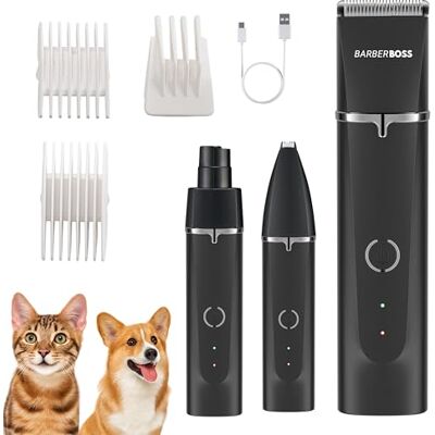 BARBERBOSS Kit per la toelettatura degli animali domestici senza fili per cani e gatti, tagliaunghie con smerigliatrice per unghie, tagliacapelli silenzioso per animali domestici, set di toelettatura BARBERBOSS Kit per la toelettatura degli animali domestici senza fili per cani e gatti, tagliaunghie con smerigliatrice per unghie, tagliacapelli silenzioso per animali domestici, set di toelettatura